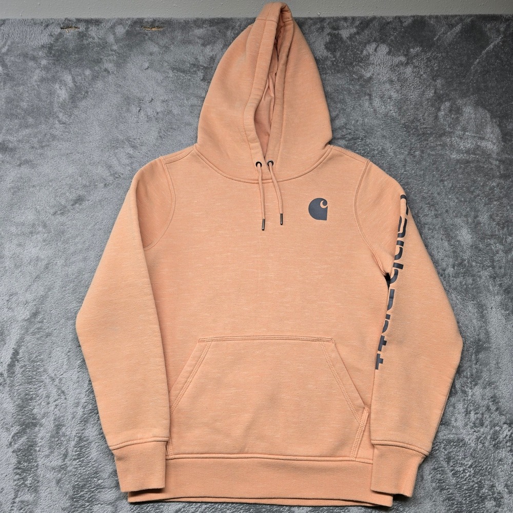 Carhartt Relaxed Fit Hoodie Womens Small Orange Graphic Sleeve Hit 102791